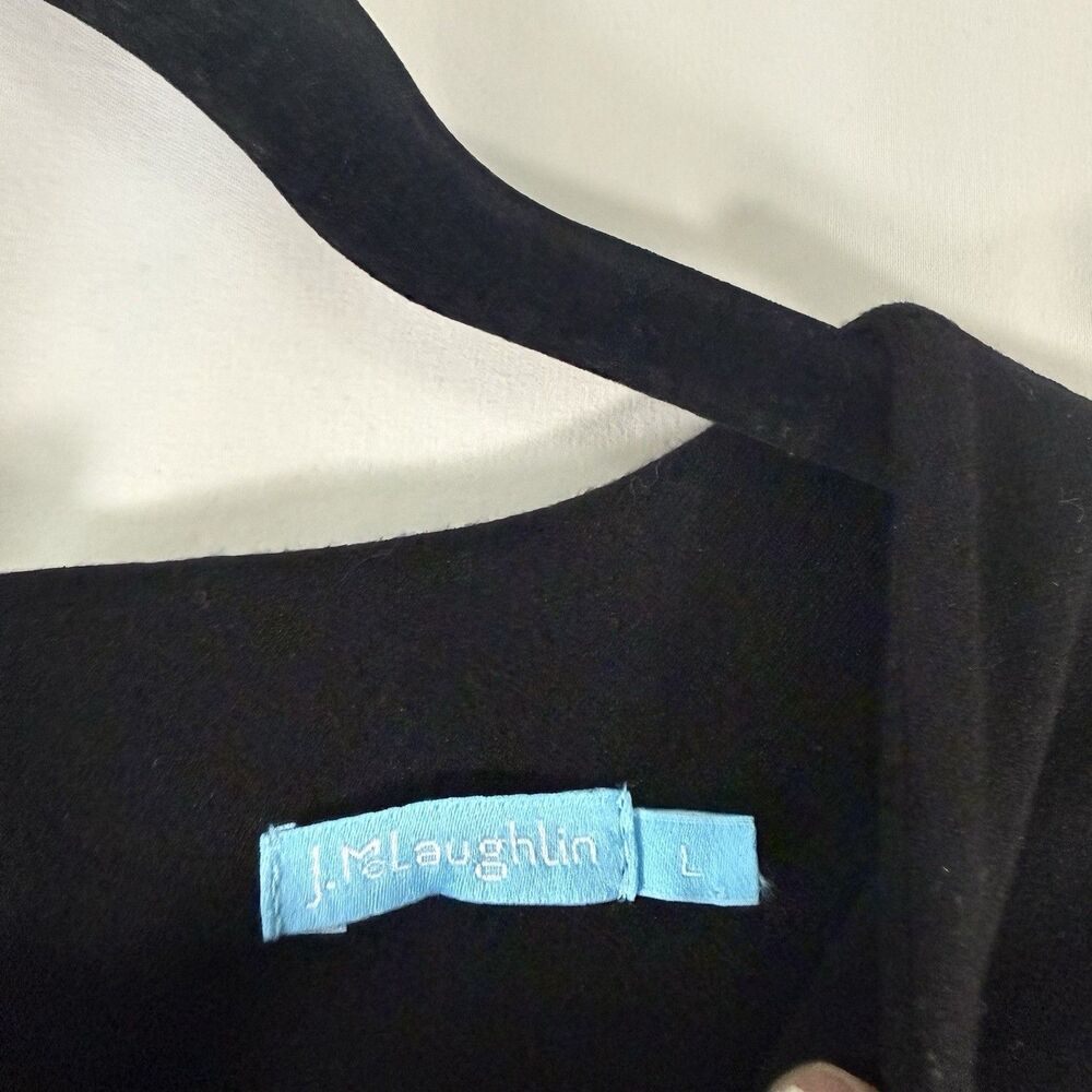 J McLaughlin Mini Dress Women's Large Black 3/4 Sleeve Round Neck Shift Pockets - Picture 6 of 9
